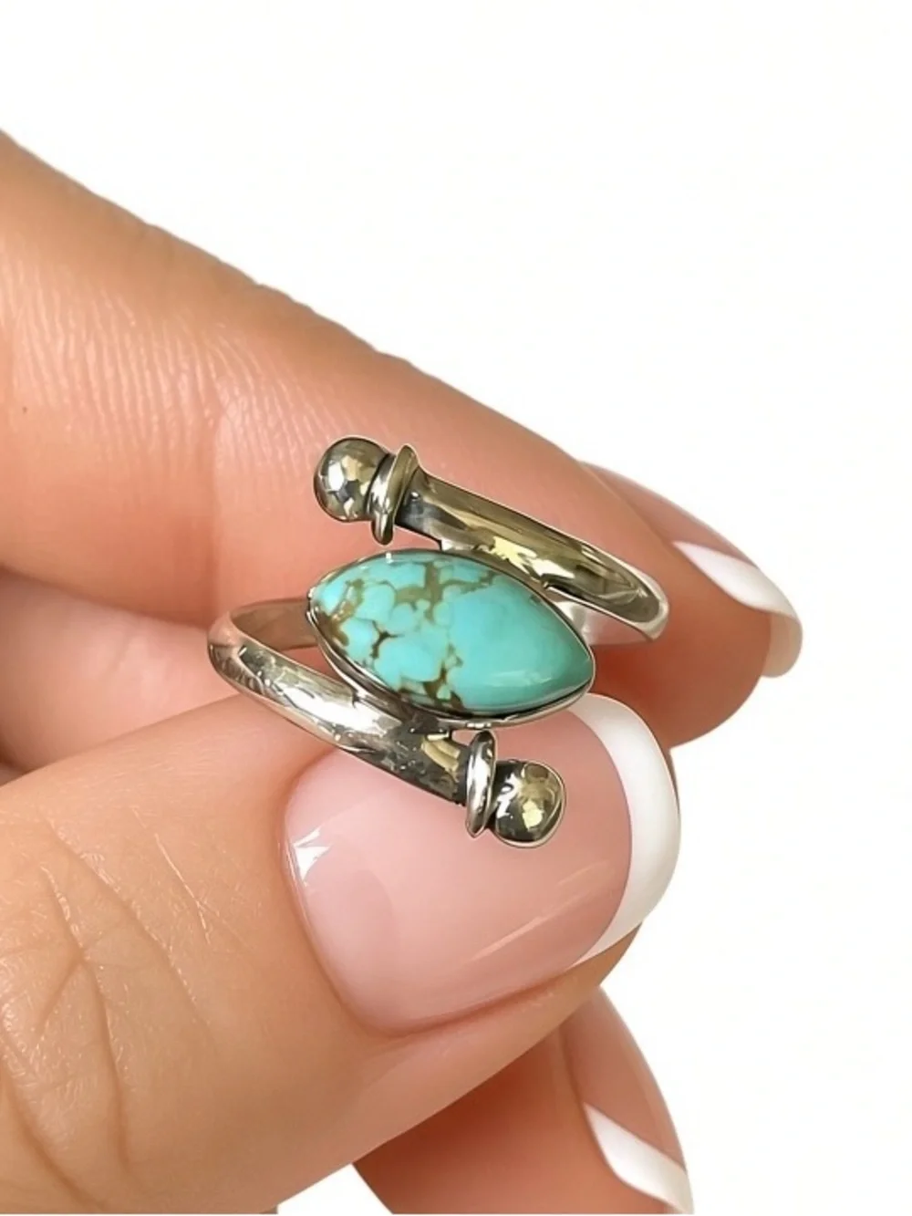 925 Sterling Silver Natural Turquoise Ring , Size US:5  B O H O